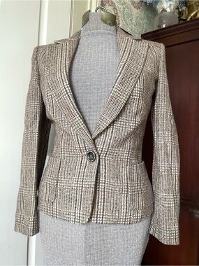 LUCA LUCA Brown Plaid Houndstooth Blazer Jacket